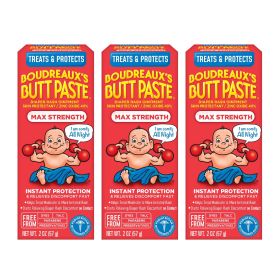 Boudreaux's Butt Paste Max Strength, Baby Diaper Rash Cream, Ointment, 2 oz Tube, 3 Pack