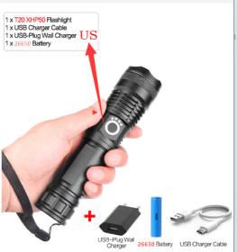 USB Charging Zoom P50 Flashlight (Option: 26650 USB US)