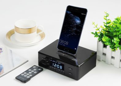 D9 Wireless Bluetooth Speaker Hotel Room Bedside Alarm Clock Radio Rotating Mobile Phone Apple Charging Dock Audio (Option: Black-UK)