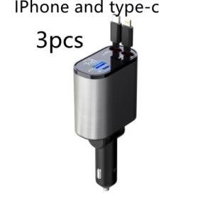 Metal Car Charger 100W Super Fast Charging Car Cigarette Lighter USB And TYPE-C Adapter (Option: Metal Silver Gray3pcs-100W)