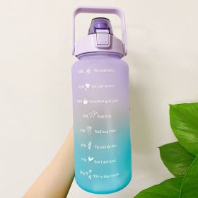 2L Large Capacity Water Bottle With Bounce Cover Time Scale Reminder Frosted Cup With Cute Stickers For Outdoor Sports Fitness (Color: Purple 1)