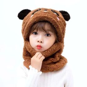 New Autumn and Winter Cute Children Cartoon Scarf Hat Two-piece Double Fleece Warmth Boy Girl Child Adult Parent-child Baby hat (Color: KT05, size: S 1-5 years old)