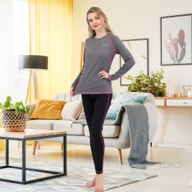 Women Thermal Underwear Long Johns Base Layer Inner Fleece Top Bottom 2 Pieces Sets (Color: Grey Melange, size: M)