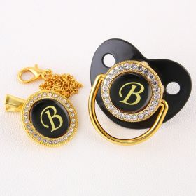 Black Bling Baby Pacifier And Clip Alphabet Letter Nipple (Letter: B)